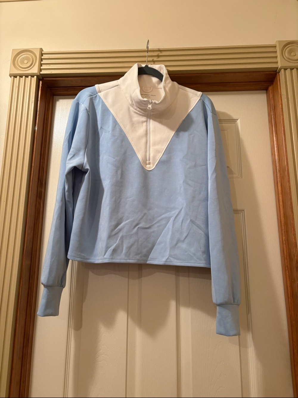 Sincerely Jules Light Blue & White Half-Zip Turtleneck Pullover